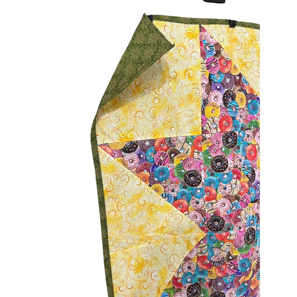 Vintage‎ Handmade Donut Star Quilt 46x46 Colorful Cottagecore Wall Decor